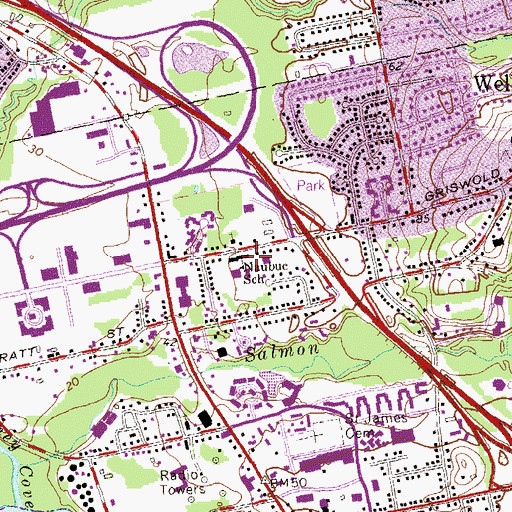 Topographic Map of Naubuc School, CT