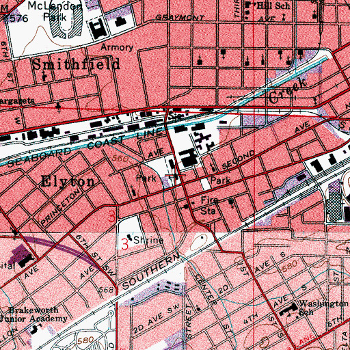 Topographic Map of Elyton Elementary School (historical), AL