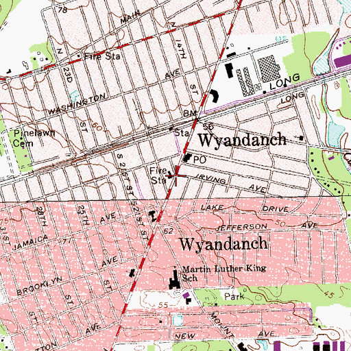 Topographic Map of Wyandanch Volunteer Fire Station, NY