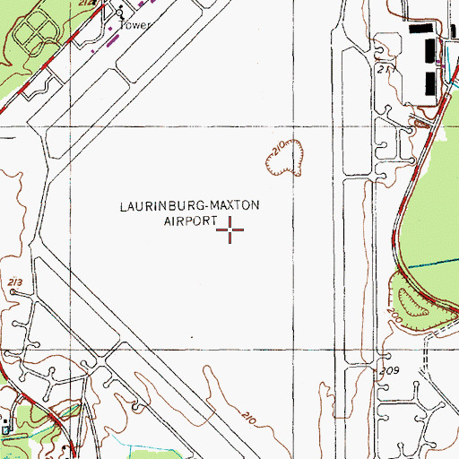 Topographic Map of Laurinburg-Maxton Air Force Base (historical), NC