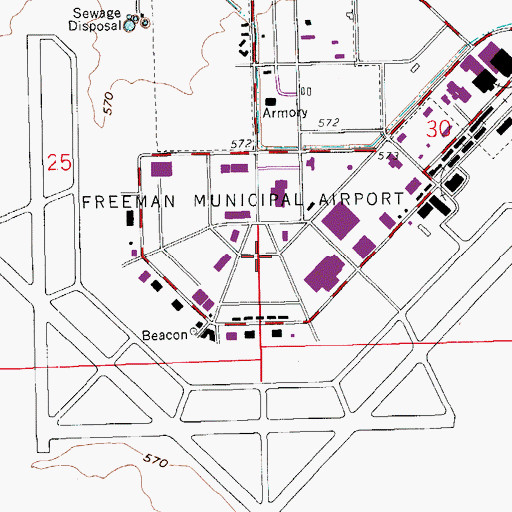 Topographic Map of Freeman Army Air Field (historical), IN
