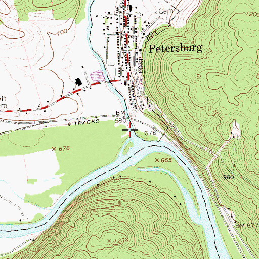 Topographic Map of Old Petersburg Cemetery (historical), PA