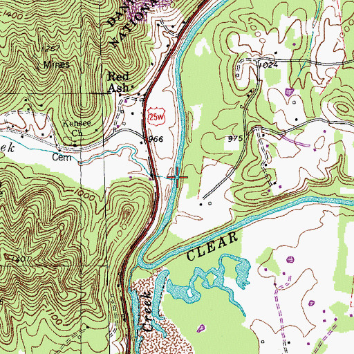 Topographic Map of Pigeon Roost Creek, KY