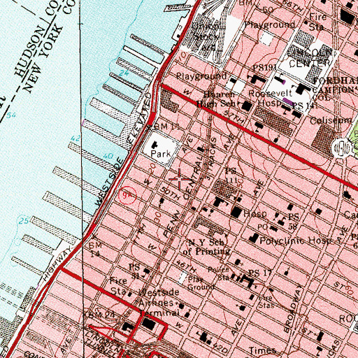 Topographic Map of Irish Arts Center, NY