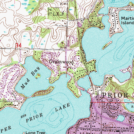 Topographic Map of Grainwood (historical), MN