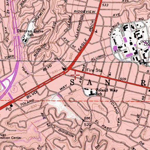 Topographic Map of York Boulevard Puming Station, CA