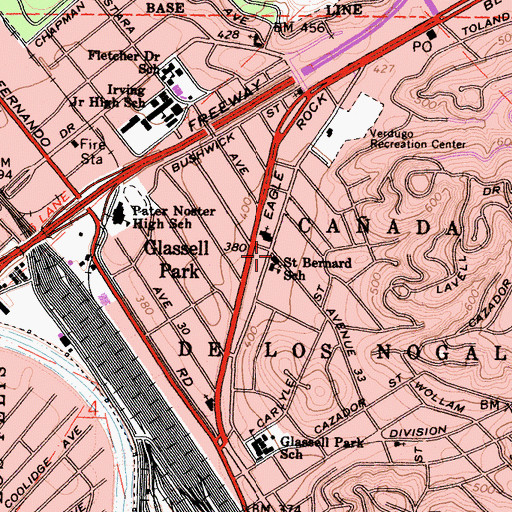 Topographic Map of Saint Bernard's Roman Catholic Church, CA