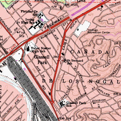 Topographic Map of Saint Bernard's Hall, CA