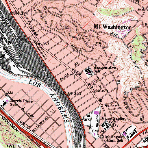 Topographic Map of Cypress Park Christian Church, CA