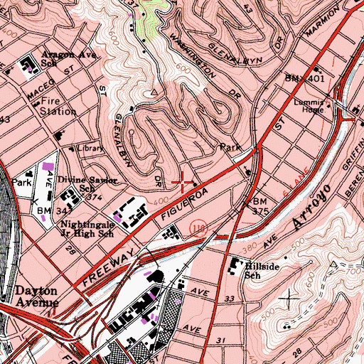 Topographic Map of Kingdom Hall of Jehovahs Witness, CA