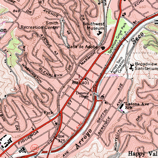 Topographic Map of Sycamore Park Foursquare Church, CA