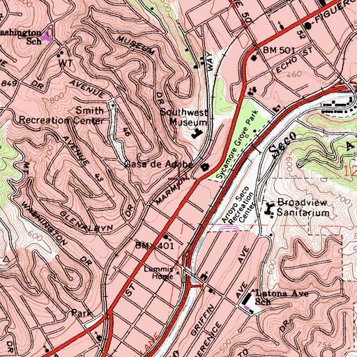 Topographic Map of Sycamore Park Convalescent Hospital, CA