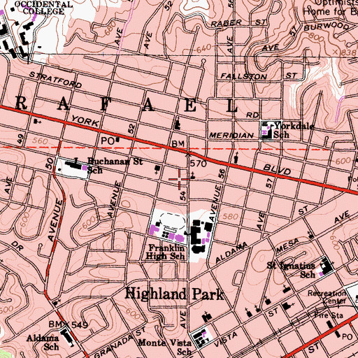 Topographic Map of Avenue 54 Gospel Hall, CA