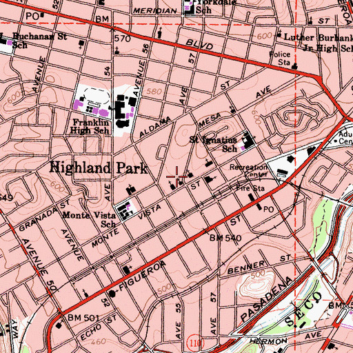 Topographic Map of Temple Beth Israel, CA