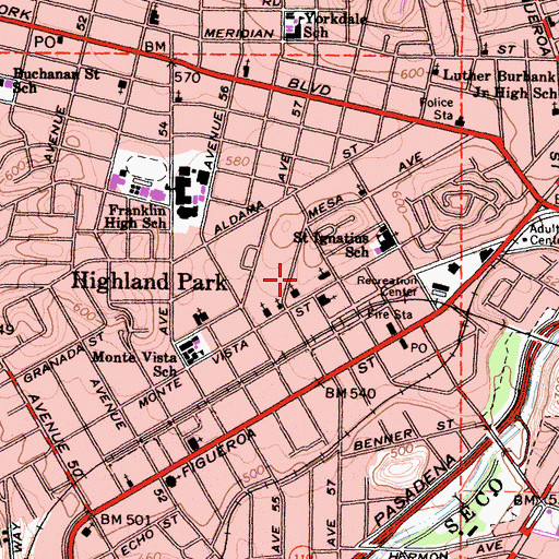 Topographic Map of Highland Park Rest Home, CA