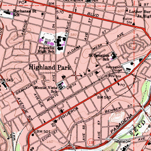 Topographic Map of All Saints Parochial School, CA