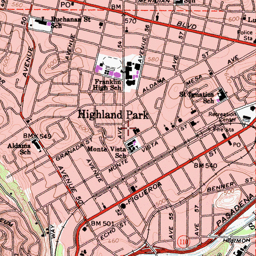 Topographic Map of Saint Luke's United Methodist Church, CA