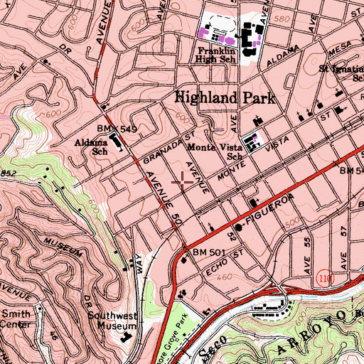 Topographic Map of Park Vista Convalescent Hospital, CA