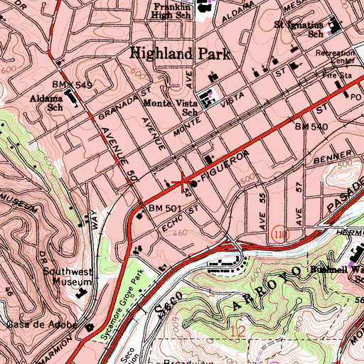 Topographic Map of Fourth Church of Christ Scientist, CA