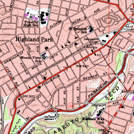 Topographic Map of Highland Theatre, CA