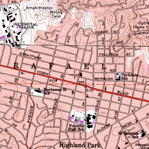 Topographic Map of Grace Presbyterian Church, CA
