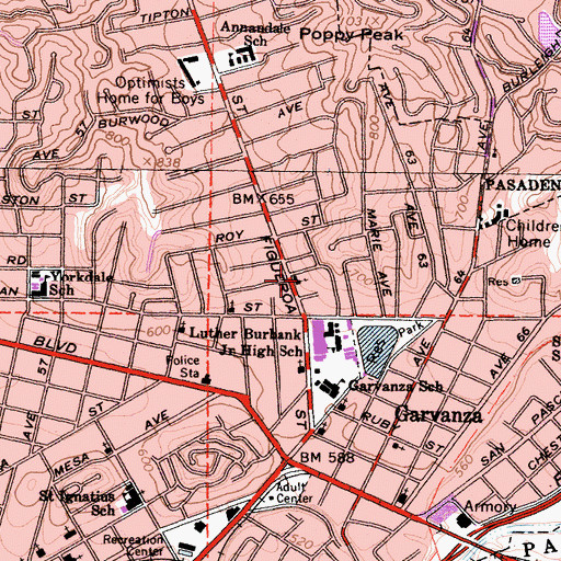 Topographic Map of Highland Park Church of the Nazarene, CA