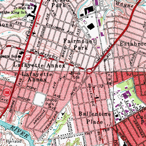 Topographic Map of Fairmont Park United Methodist Church, VA