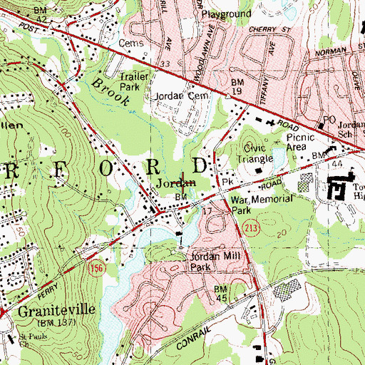 Topographic Map of Nevins Brook, CT