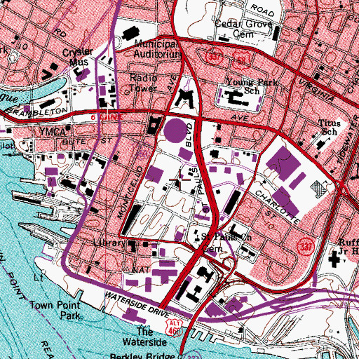 Topographic Map of Freemason Street Baptist Church, VA