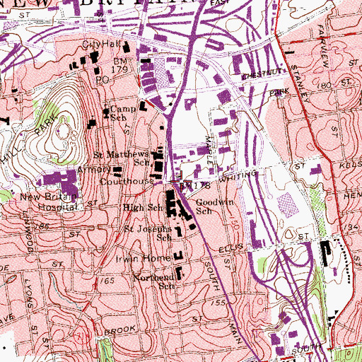 Topographic Map of New Britain, CT