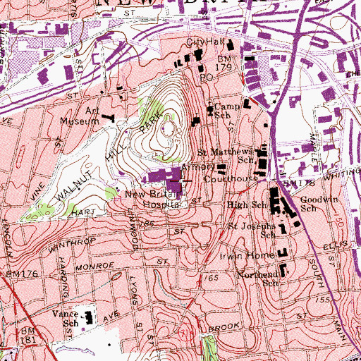 Topographic Map of The Hospital of Central Connecticut New Britain General Campus, CT