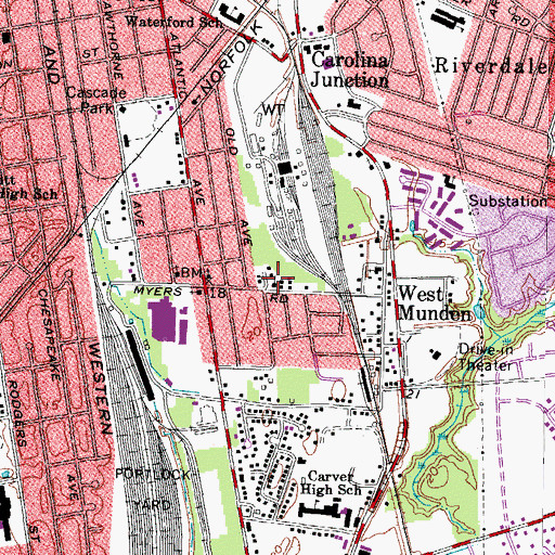 Topographic Map of First Baptist Church of West Munden, VA