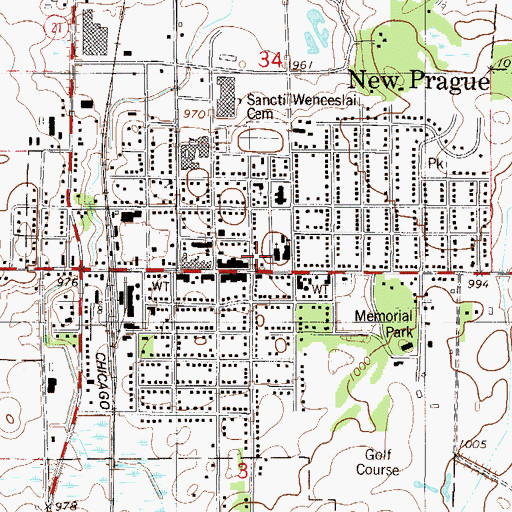 Topographic Map of New Prague Back and Neck Clinic, MN
