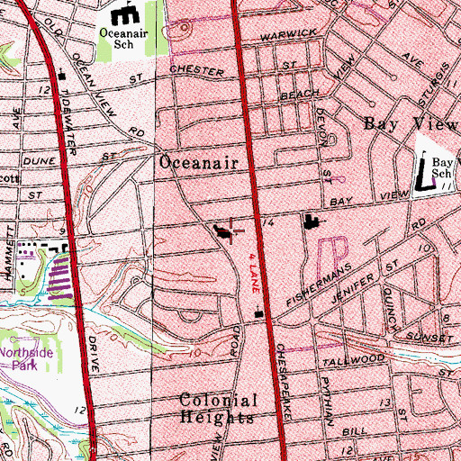 Topographic Map of Bayview Baptist Church, VA