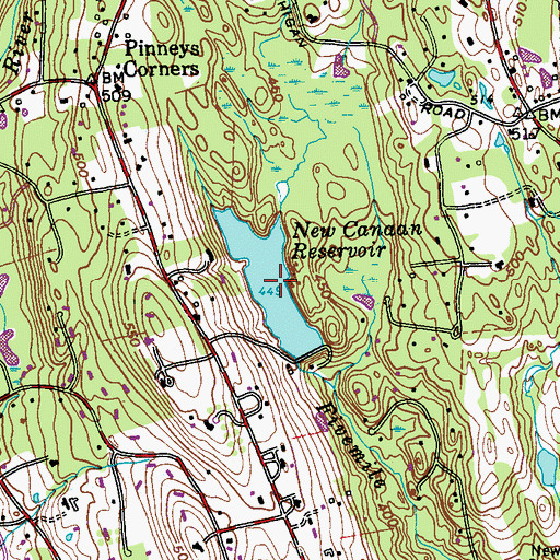 Topographic Map of New Canaan Reservoir, CT