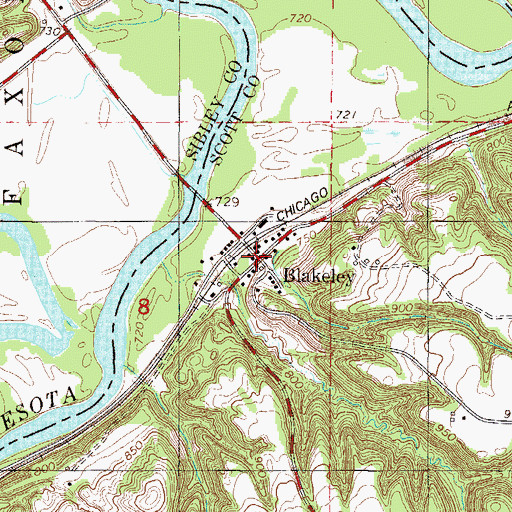 Topographic Map of Blakeley Post Office (historical), MN