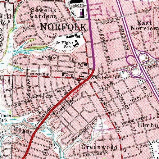Topographic Map of Norview Baptist Church, VA