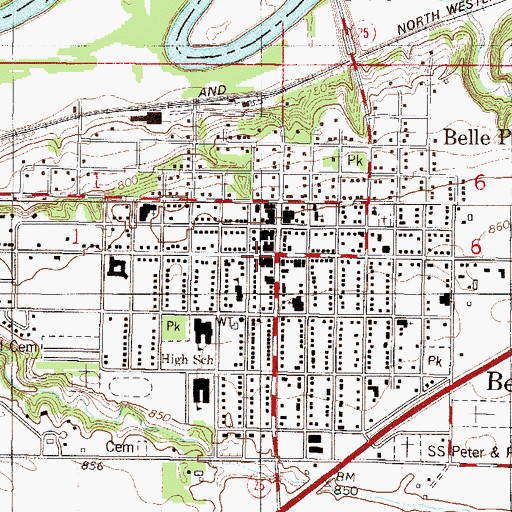Topographic Map of Belle Plaine Public Library, MN