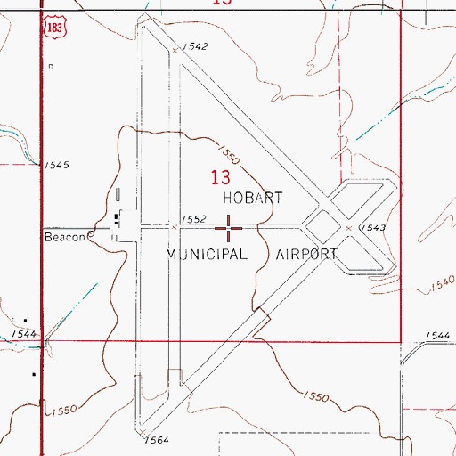 Topographic Map of Hobart Army Air Field (historical), OK