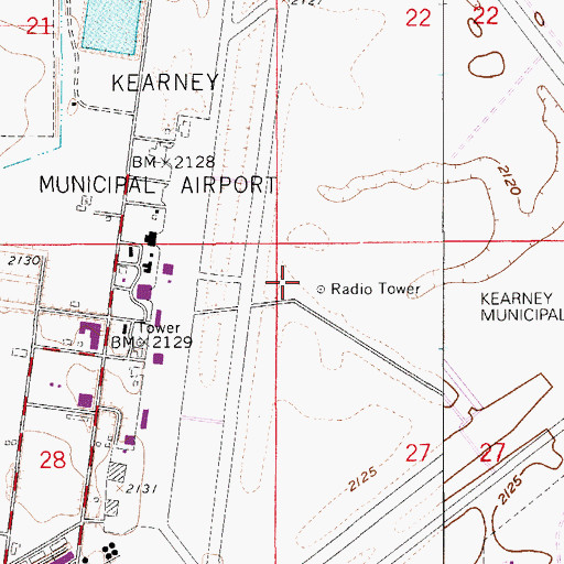 Topographic Map of Kearney Army Air Field (historical), NE