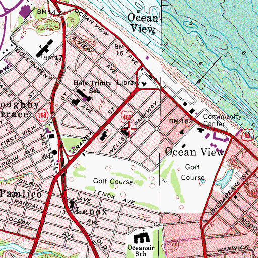 Topographic Map of Ocean View Baptist Church, VA