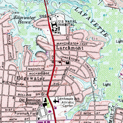 Topographic Map of Larchmont Baptist Church, VA