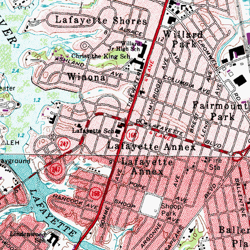 Topographic Map of Lafayette Presbyterian Church, VA