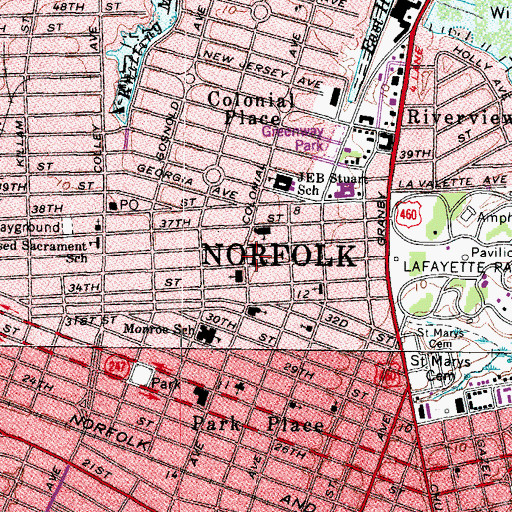Topographic Map of Norfolk Bible Baptist Church, VA