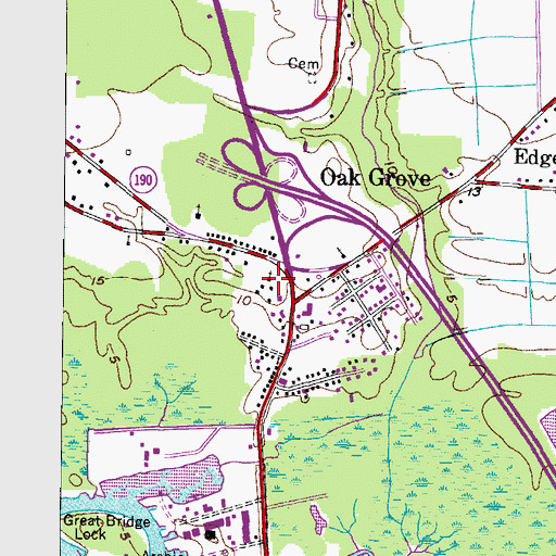 Topographic Map of Oak Grove United Methodist Church, VA