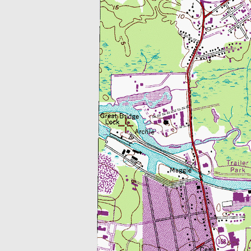 Topographic Map of Great Bridge Lock Park, VA