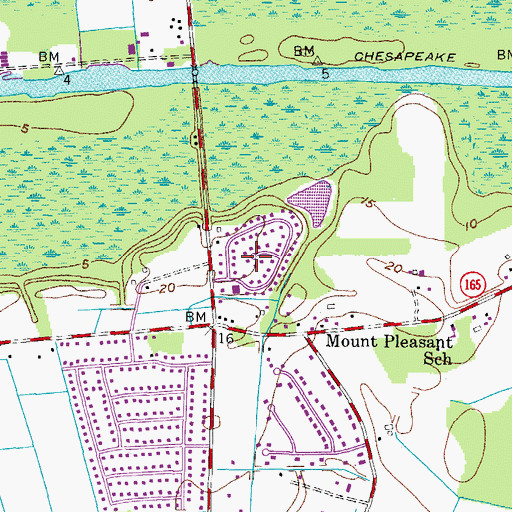 Topographic Map of Waterway Estates, VA
