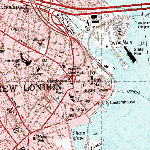 Topographic Map of New London, CT