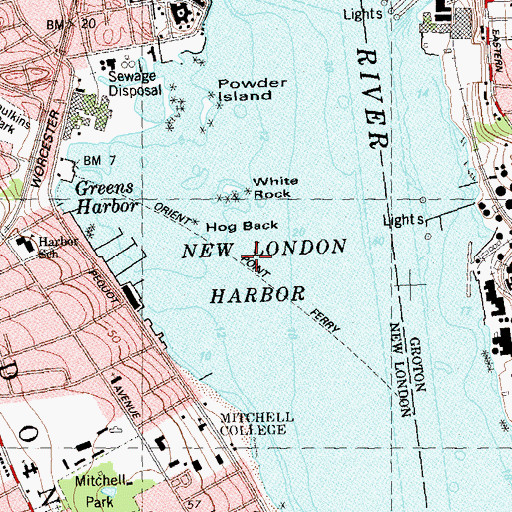 Topographic Map of New London Harbor, CT
