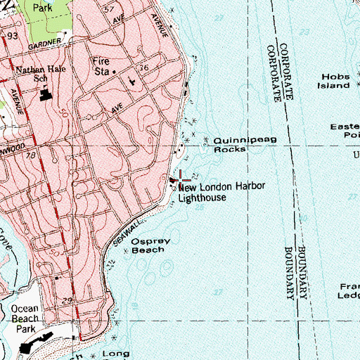 Topographic Map of New London Harbor Lighthouse, CT